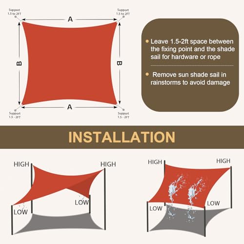 Amagenix Waterproof Sun Shade Sail 8'x10' Rust Red Shade Canopy Curved Edge 95% UV Blocking Awning Shelter for Outdoor Patio Backyard Garden Activities,Customized - color: Rust Red, size: 0 8' X 1 0', style: Waterproof Rectangular