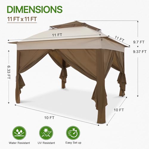 COOS BAY 11x11 Pop Up Gazebo with 4 Sidewalls, Instant Outdoor Canopy Tent with UPF 50+ UV Protection, Water Resistant Shelter with Carry Bag, Stakes & Ropes, Beige - color: Beige
