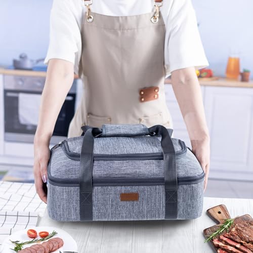 BAGSPRITE Insulated Casserole Carrier for Hot or Cold Food with Heat-resistant Mat, Casserole Dish Carrier Insulated Food Carrier, Hot Food Carrier, Foil Pan Carrier Fits 9" x 13" Baking Dish - color: Grey, size: Style A