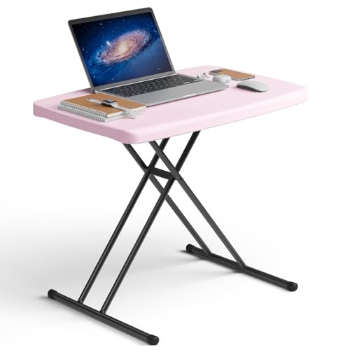 Folding Table 30 Inch - Small Desk Adjustable Height TV Tray for Laptop, Couch, Camping - Heavy Duty Utility Foldable Table for Small Spaces, No Assembly Required, Granite (Pink) - color: Pink, size: 30in