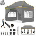 Hoteel 10x15 Pop Up Canopy Tent Heavy Duty with 4 Sidewalls, Waterproof Party Tent, Easy Set-up Commercial Instant Tents with Roller Bag & Sandbags, Hexagonal Leg (1-Year Warranty) - color: Gray, size: 10×15 （4 Walls）