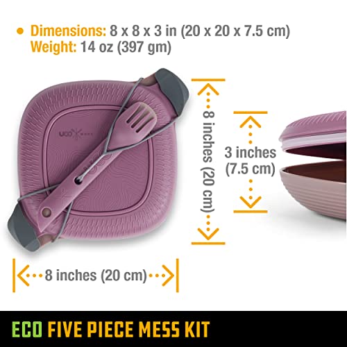 UCO Recycled ECO 5-Piece Camping Mess Kit with Bowl, Plate, Switch Spork Utensil Set - color: Plum Purple