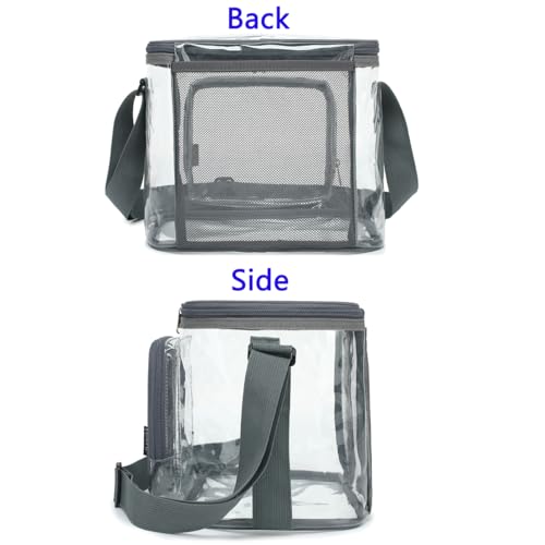 FlowFly Insulated Reusable Lunch Bag Adult Large Lunch Box for Women and Men with Adjustable Shoulder Strap,Front Zipper Pocket and Dual Large Mesh Side Pockets,Clear#Grey - color: Clear#Grey