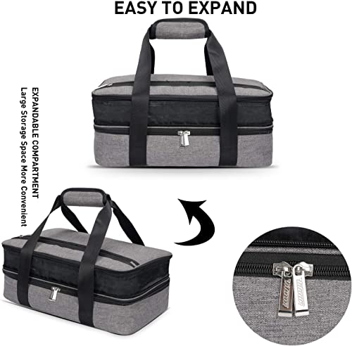 Lunch Bag Insulated Thermal Food Carrier,Insulated Double Casserole Carrier, 9"x13" Baking Dish Carrier, Padded Lasagna Holder, Expandable Hot And Cold Thermal Tote Bag, Casserole Dishes Travel Bag