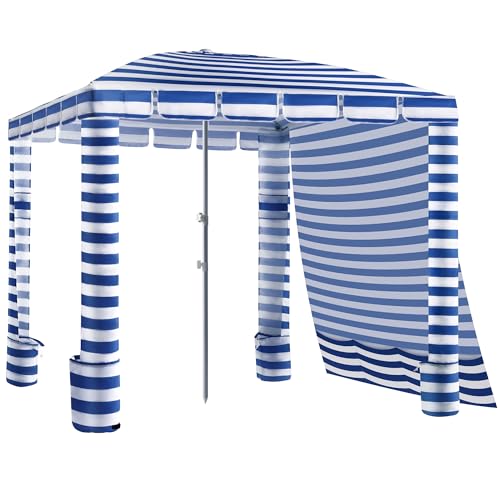 Umineux Beach Cabana - 8FT Beach Canopy with Side Wall, Easy Setup Beach Tent Sun Shelter, Waterproof Tent - Portable Shade for Whole Family (Navy Stripes) - color: Navy Stripes, size: 8ft