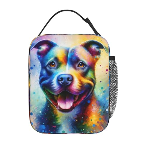 Reusable Cool Dog Colorful Lunch Box for Kids Girls Boys Women Adult, Insulated Pitbull Lunch Bag,Polyester Cooler Handbags Case for School Picnic Work Travel Outdoor Beach or Hiking - color: Pitbull 03