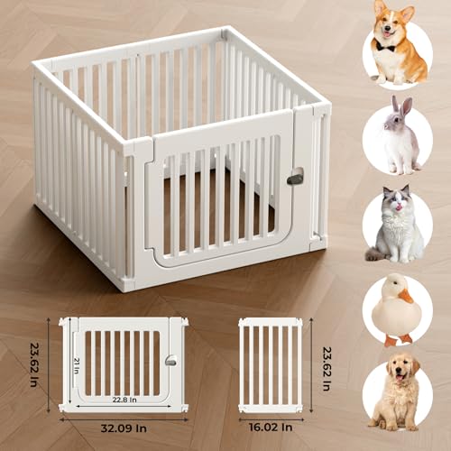 23.6" H Plastic Pet Playpen with Lockable Wide Door, 7 Panels Expandable Pet Fence with Portable Indoor/Outdoor, Easy Setup & Clean for Pets up to 22lbs or Baby (White) - color: White