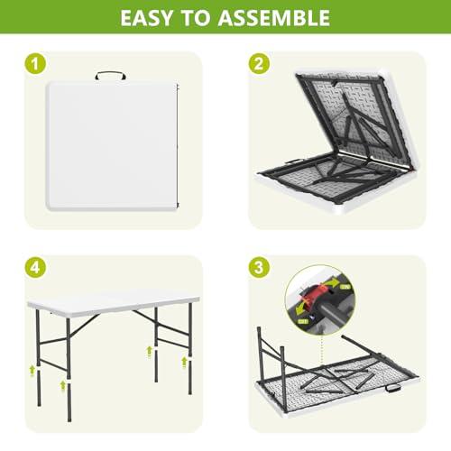 4 Ft Plastic Folding Table,Heavy Duty Portable Table for Indoor & Outdoor,350lbs Weight Capacity,Premium Solutions for Camping,Picnic,BBQ and Party - size: 4 ft (1-Pack) - White
