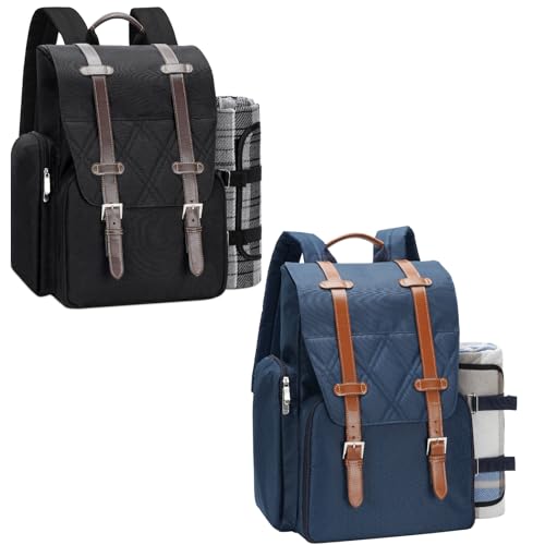 Picnic Backpack for 4 Person with Large Insulated Cooler Bag, Picnic Basket Set with Wine Pouch, Waterproof Picnic Blanket & Cutlery Set. Perfect for, Camping, Party