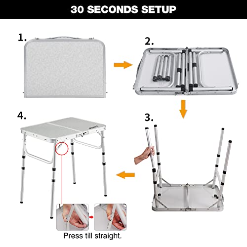 REDCAMP Small Camping Table 2 Foot, Portable Aluminum Frame Folding Table Adjustable Height Lightweight for Picnic Beach Outdoor Indoor, White 24 x 16 inch (3 Heights) - size: 2-Feet (3 heights 10"/19"/26")