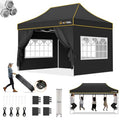 Hoteel 10x15 Pop Up Canopy Tent Heavy Duty with 4 Sidewalls, Waterproof Party Tent, Easy Set-up Commercial Instant Tents with Roller Bag & Sandbags, Hexagonal Leg (1-Year Warranty) - color: Black, size: 10×15 （4 Walls）
