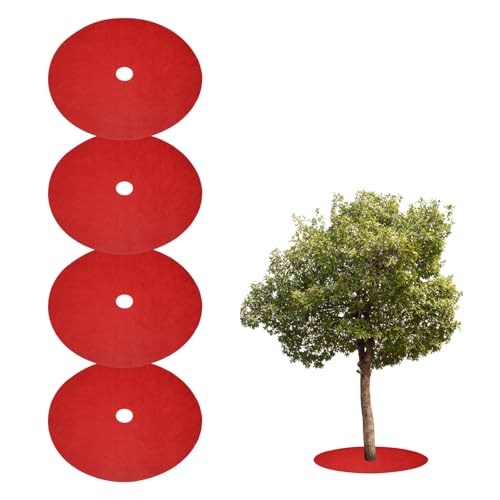 HARFINGTON 4pcs Tree Mulch Ring 44.1 Inch Non-Woven Round Tree Protector Weed Barrier Mat Plant Cover Rings for Weed Grass Control Root Protection, Red - color: Red, size: 44.1