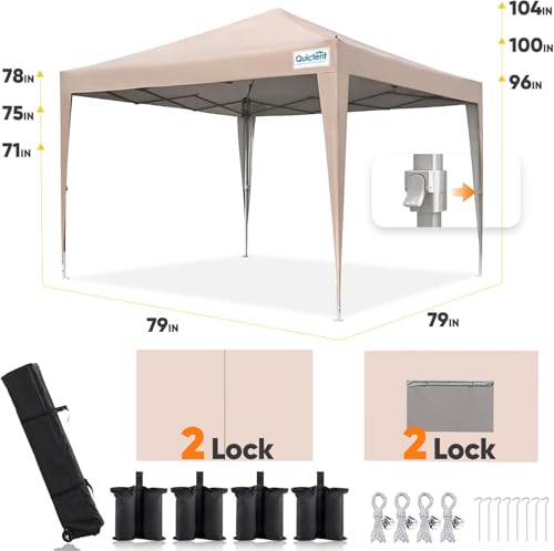 Quictent Privacy 6.6x6.6 Pop up Canopy Tent with Sidewalls and Roll-up Ventilated Windows, One Person Easy Setup, Outdoor Commercial Gazebo Shelter Enclosed Waterproof, Bonus 4 Sandbags - color: Tan, size: 6.6x6.6ft