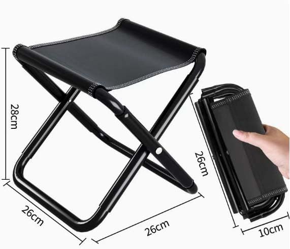 Portable Folding Camping Stool, Lightweight Aluminum Frame, Black Oxford Fabric, 10.2 x 10.2 x 11 inches