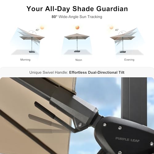 PURPLE LEAF 8' X 8' Left-right Tilting Patio Umbrella Outdoor Cantilever Swivel Square Umbrella Aluminum Offset Umbrella with 360-degree Rotation for Garden Deck Pool Patio Beige - color: Beige, size: 8' X 8', style: Left-right Tilt