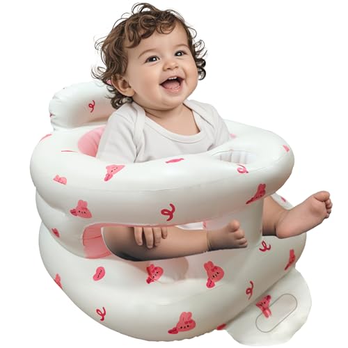 Inflatable Baby Seat for Babies 3-36 Months, Baby Chair with Fence & Built in Air Pump, Blow Up Floor Baby Seat with Back Support, Inflatable Baby Chair Sit Me Up for Home, Travel Pink Rabbit Fence - color: Pink Rabbit