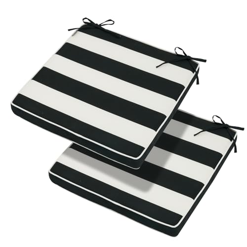 Magpie Fabrics Indoor Outdoor Waterproof Square Chair Cushion, 18" x 18" x 2.5", 2 Pack, Water Resistant Seat Cushions, for Patio Garden Office, Black White - color: Black White