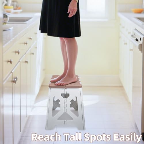 neotidy Foldable Step Stool (1 Pack), 12.9” Tall up to 300 lb Sturdy Plastic Folding Step Stool for Adults Kitchen Bathroom, Portable Small Stool Travel Foot Stool Brown - color: Brown