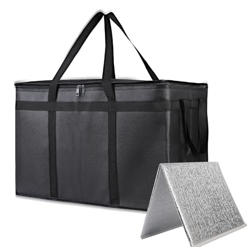 Bodaon Insulated Food Delivery Bag With Hard Bottom, XXXL Pizza Cooler Bags, Rideshare Delivery Bag, Grocery Shopping and Catering Thermal Cold/Hot Styrofoam Carrier for Travel/Car - color: Black, size: 3x-large（79l）