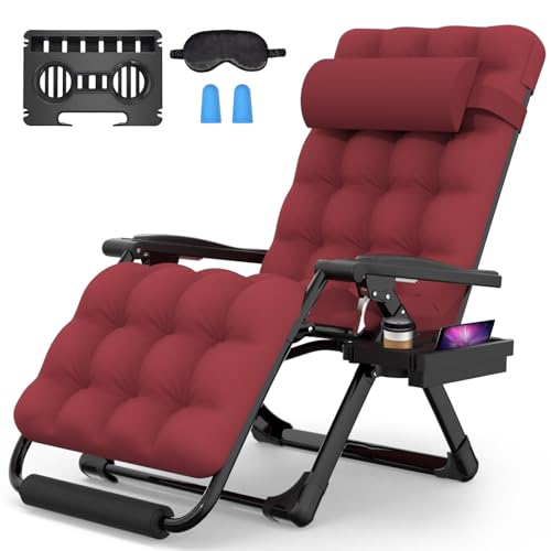 Suteck Oversized Zero Gravity Chair,29In XL Lounge Chair w/Removable Cushion&Headrest, Reclining Camping Chair w/Upgraded Lock and Footrest, Reclining Patio Chairs Recliner for Indoor Outdoor - color: Claret, style: 29Inch