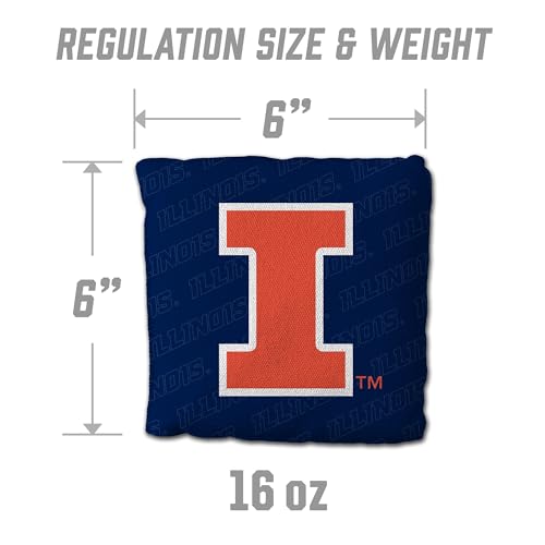 YouTheFan Officially-Licensed NCAA Set of 4 Cornhole Bags - All Weather Regulation 6” x 6” Size - 16oz Weight - Designed in USA - color: Illinois Fighting Illini - Blue