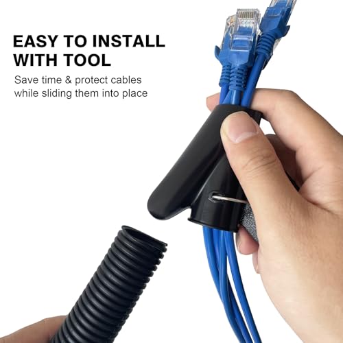 10ft - 1/4 inch Flame Retardant Split Wire Loom Tubing with Installation Tool - Flexible Wire Covers Cord Protectors - Black - size: 1/4"-10ft