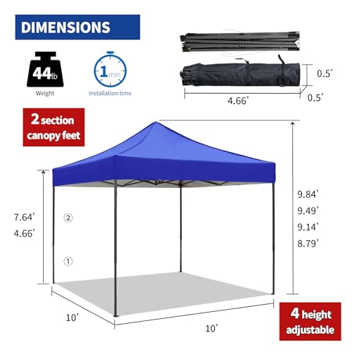 10x10 Pop up Canopy Tent with Sidewalls,Heavy Duty Waterproof Sun Shade Canopy Easy up Canopy with Wheel Bag Commercial Gazebo Tent for Outdoors Parties Vendors Camping Beach(Blue) - color: Blue