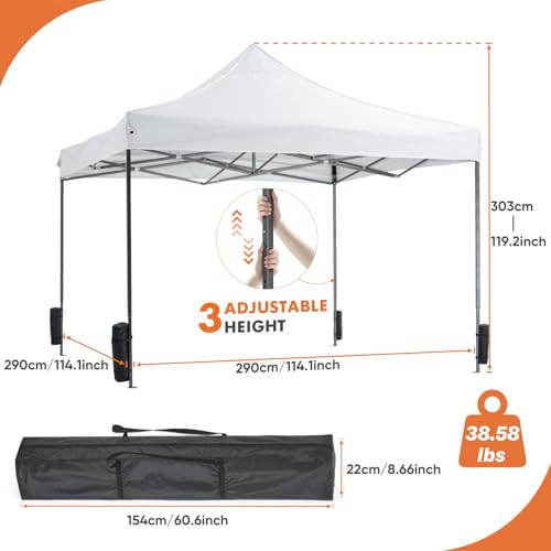 OLIXIS 10x10 Ft Pop Up Canopy Tent, Waterproof Outdoor Canopy, Portable Instant Shade Shelter with Sandbags for Beach, Backyard, Parties, Camping and Commercial Events, Bright White - color: Bright White, size: 10 X 10 Ft