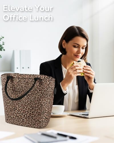 Aosbos Lunch Tote Bag, Insulated Lunch Box for Women, Leakproof Lunch Cooler Purse for Work, Deep Amber Leopard - color: Amber Leopard