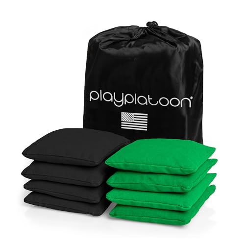Play Platoon Cornhole Bags Weather Resistant- Set of 8 Regulation Bean Bags for Tossing- Official Professional Size & Weight Corn Hole Bags Two Color All Weather Cornhole Beans Bag Set with Tote Bag - color: Green & Black
