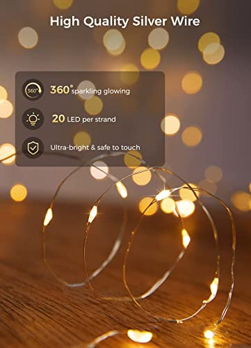 Brightown 12 Pack Led Fairy Lights Battery Operated String Lights Waterproof Silver Wire 7 Feet 20 Led Firefly Starry Moon Lights for DIY Wedding Party Bedroom - color: Warm White & White, size: 12 Pack