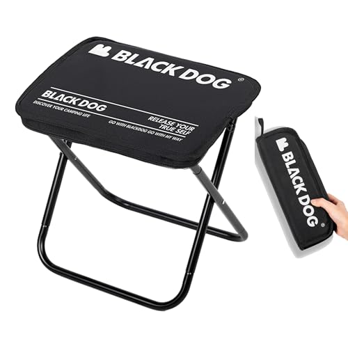 windhike Blackdog 11in Ultralight Camping Folding Stool - 0.7lb Compact Camping Chair, 265lb Capacity Aluminum Alloy X-Frame Design for Hiking, Fishing & BBQ Portable Small Stool for Adults - color: Black