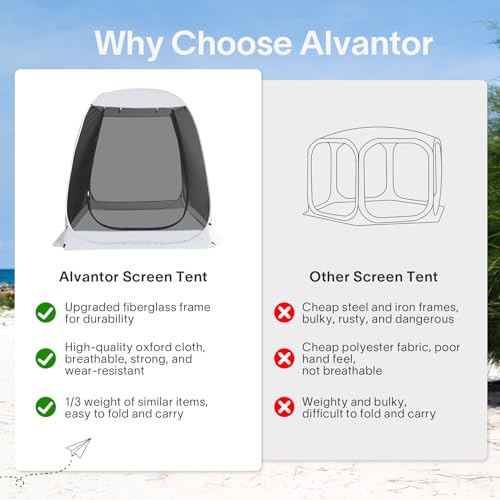 Alvantor 6'x 6' Pop Up Screen House Tent, Instant Outdoor Gazebo with Mosquito Netting & UPF 50+ Sun Protection, Portable Canopy Shelter for Patio, Backyard, Camping (Fits 2-3 Adults),Gray - color: Gray, size: 6'x6'