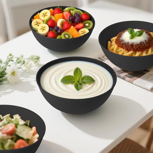 Unbreakable Cereal Bowls 40 OZ, Wheat Straw Bowls Set of 6, Anti Scald Extra Thick Soup Bowls, Reusable Plastic Bowl for Kitchen, Outdoor, Camping, RV, Black - color: Black, size: 40 Oz