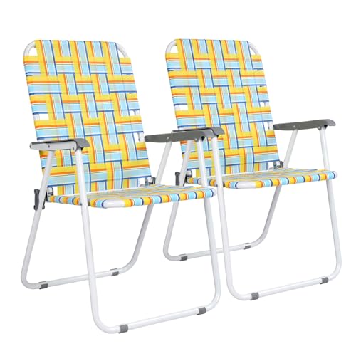 VINGLI Patio Lawn Webbed Folding Chairs Set of 2, Outdoor Beach Chair Portable Dining Chair for Outdoor Yard, Garden (Yellow, Classic) - color: Yellow, size: Regular Size