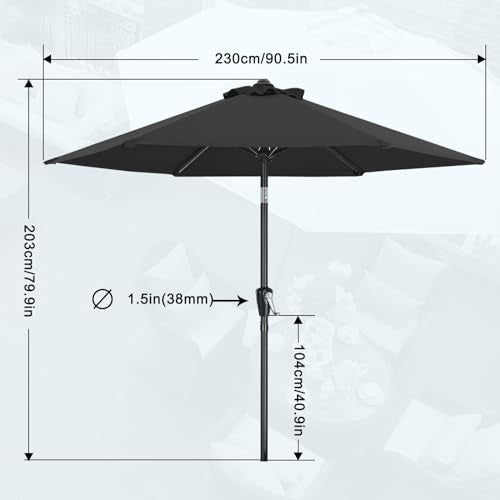 MASTERCANOPY 7.5FT Patio Umbrella with Push Button Tilt and Crank, Outdoor Market Umbrella with 6 Sturdy Ribs, UV Protection & Waterproof for Garden, Deck, Backyard, Pool (Dark Gray) - color: dark gray, size: 7.5FT