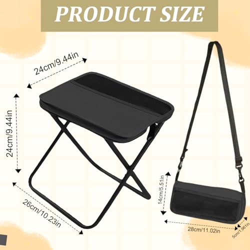 Collapsible Stool Folding Stool for Adults, Foldable Backpack Stool Portable Chair Heavy Duty Compact Travel Camping Stool with Storage Pocket, Portable Folding Seat for Fishing Hiking (Black, S) - color: Black, size: Small