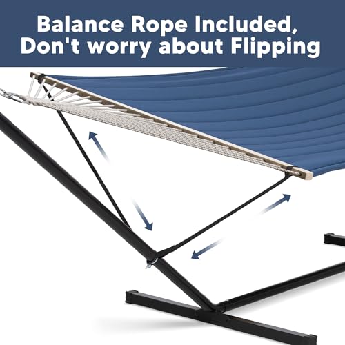 SUNCREAT 2 Person Free Standing Hammock with 15 ft Stand, 475 lbs Capacity, Backyard Hammock with Stand, Navy - color: Navy, size: 15 ft Stand