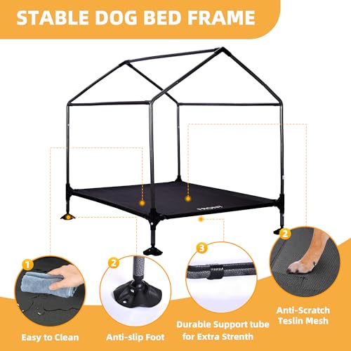 42" Dog House Outdoor Indoor with Breathable Mesh Windows, 2-in-1 Outside Dog House Elevated Dog Bed Cot Dog Tent Shade Shelter, Easy to Assemble & Clean (42 INCH) - size: 42 INCH