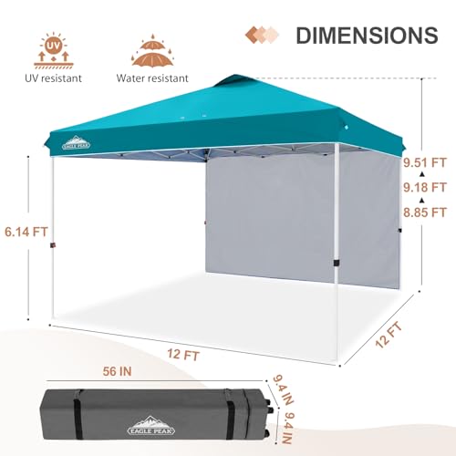 EAGLE PEAK Commercial Canopy 12x12 Pop Up Canopy Tent with 1 Sidewall, Easy Setup Heavy Duty Instant Event Shelter for Vendors & Markets, Outdoor Sun Shade, Turquoise - color: Turquoise, size: 12x12
