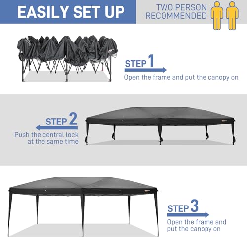 VINGLI 10x20 ft Pop Up Canopy Tent with 6 Sidewalls with Carry Bag, Outdoor Canopy Patio Event Tent Commercial Canopy(Black) - color: Black