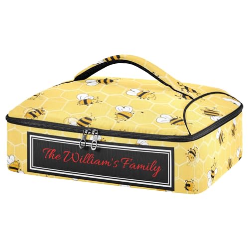 Kcldeci Custom Insulated Casserole Carrier Bees on The Honey Honeycombs Personalized Food Carriers with Dish Storage Leakproof Lasagna Holder Bag for Lasagna Pan Baking Dish Casserole Dish - color: B07