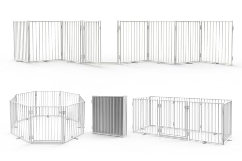 No Pawblems Free Standing Dog Gate with Door, 30'' Tall Foldable Dog Fence for Indoor & Outdoor, Up to 208 Inch Extra Wide Puppy Gate for Stairs, Hallways, Doorways, Deck, Yard (White, 8 Panels) - color: White, size: Up to 208" W, 8 Panels