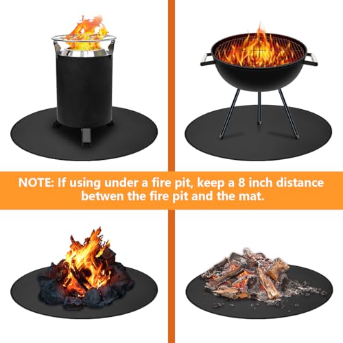 TYLIN Fire Pit Mat for Deck Fireproof, Round Fireproof Under Grill Mat, Oil-Proof Waterproof BBQ Pad for Deck Patio Grass Outdoor Grill Accessories, Portable and Reusable，Black (60x60 inch) - size: 60x60 inch