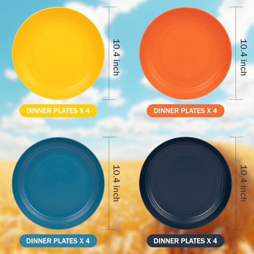 Supernal Wheat Straw Dinner Plates Reusable &Durable Plastic Plates Plastic Dinnerware 16-Pack (4 Orange, 4 Yellow, 4 Blue, 4 Dark Blue), Perfect for Dinner,Party,Outdoor Use - color: Yellow/Orange/Blue/Dark Blue
