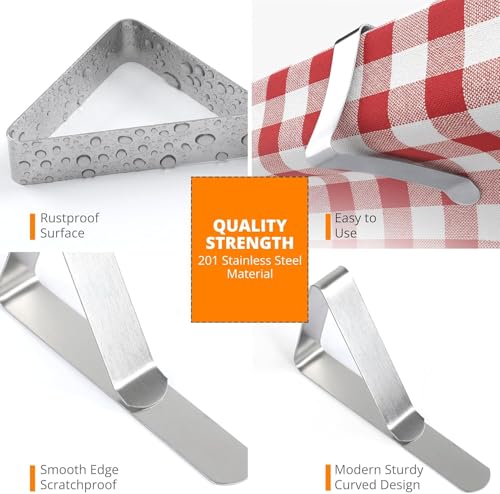 Tablecloth Clips [USA Based Brand] - 12 Pack Stainless Steel, Rust Proof Table Clips for Home, Restaurants, Picnic, Party, Dining Tables - Fits Up to 1.8 Inch Thick Tables - color: 12 Pack Silver S (for 1 ~ 1.8inch)