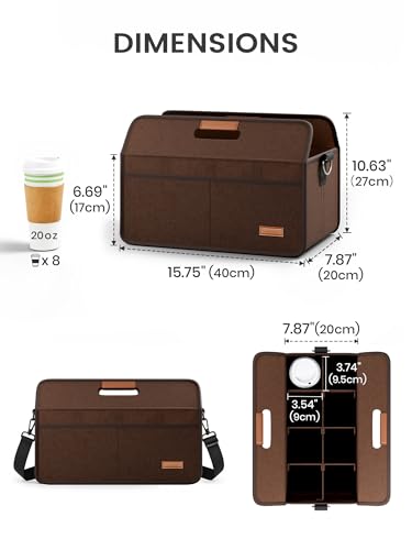 Fluxynara 8-Cup Reusable Felt Drink Carrier with Handle and Adjustable Shoulder Strap, Drink Holder for Car, Multi-Cup Drink Carrier Bag for Delivery, Travel, Picnics (Coffee Brown) - color: Coffee Brown, size: 8 Cups
