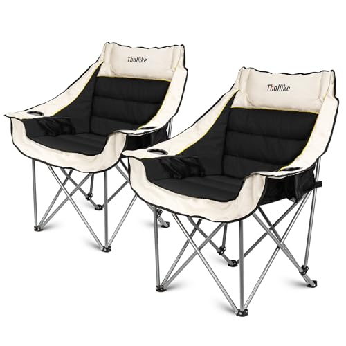 Oversized Camping Chair, Portable Folding Padded Camping Chairs with Cup Holder and Carry Bag, Heavy Duty Outdoor Camping Chairs for Adults, Up to 400Lb, for Fishing (Black-2 Pack) - color: Black-2 Pack