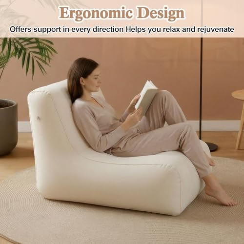 6 Pcs Inflatable Chairs for Adults, Blow up Couch with Electric Air Pump, Inflatable Chairs for Movie Night Flocking Portable Blow up Furniture Beanbag Sofa for Living Room Party (Beige) - color: Beige