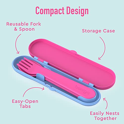 Bentgo Kids Utensil Set - Reusable Plastic Fork, Spoon & Storage Case BPA-Free Materials, Easy-Grip Handles, Dishwasher Safe Ideal for School Lunch, Travel, Outdoors (Rainbows and Butterflies) - color: Rainbows and Butterflies